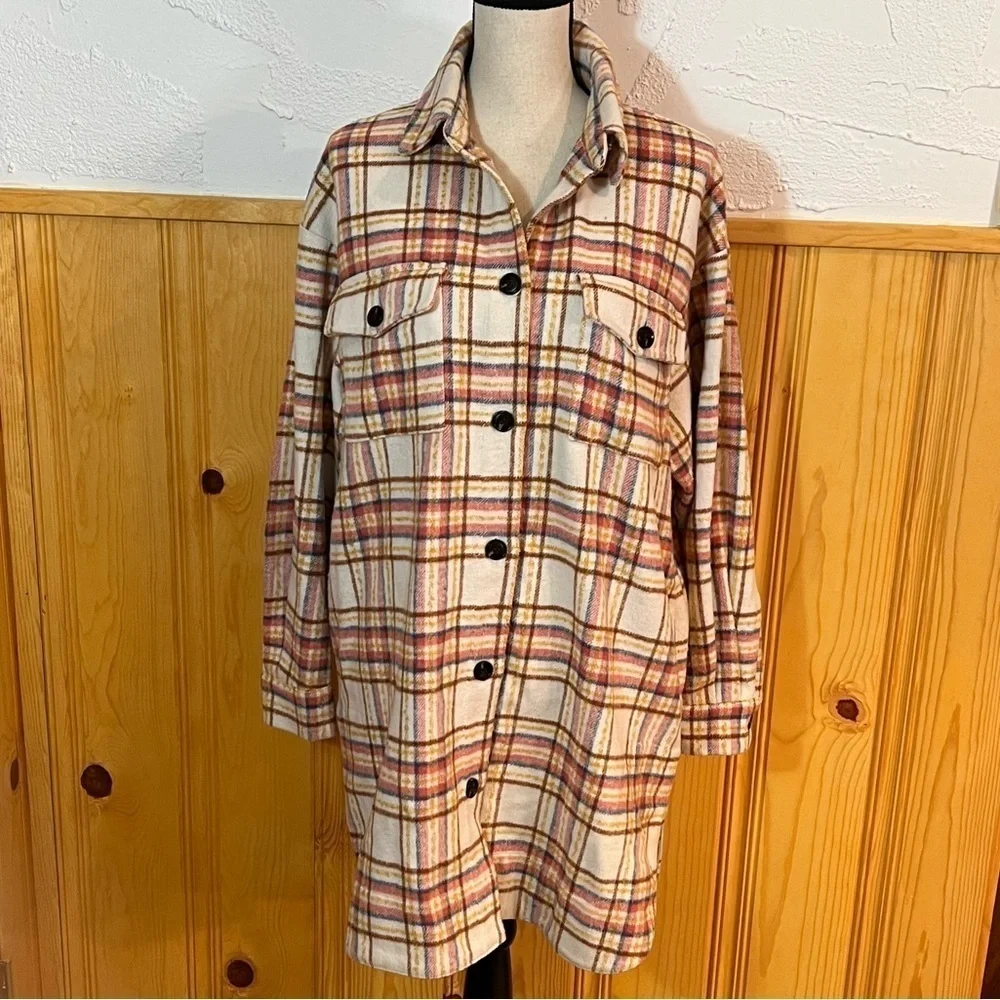 Stella Nova Emmy Blue And Pink Checked Oversized Button Jacket Sz-40 - Picture 2 of 10